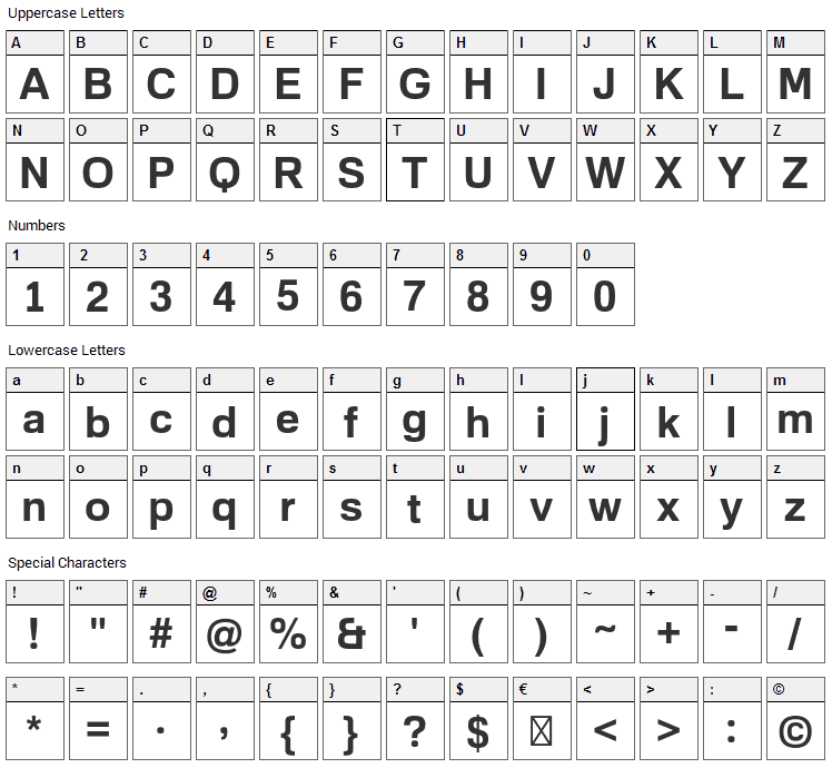 Familiar Pro Font Character Map