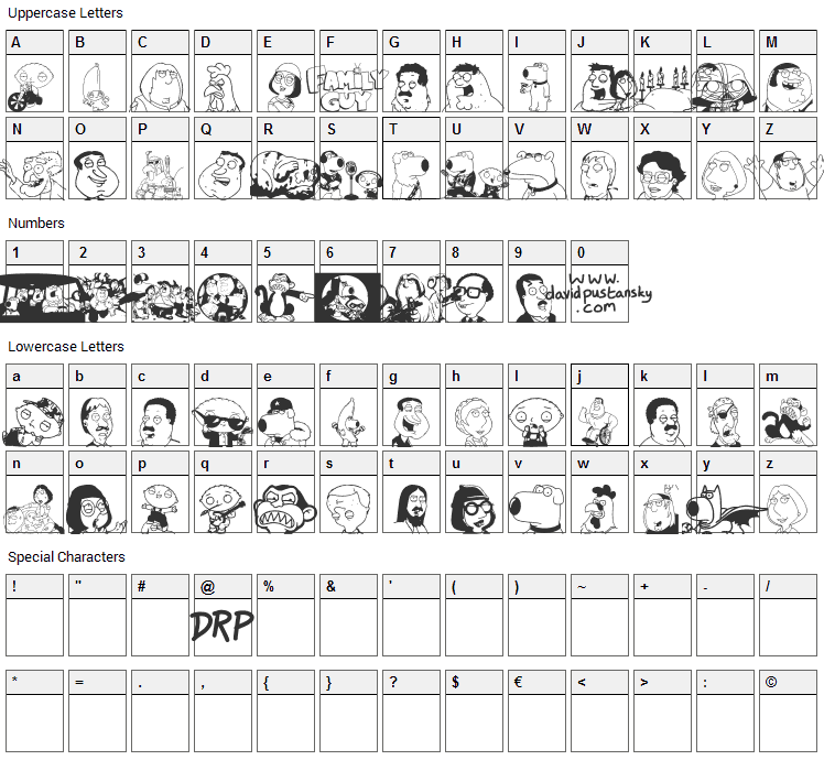 Family Guy Giggity Font Character Map
