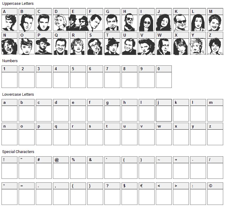 Famous Folks Font Character Map