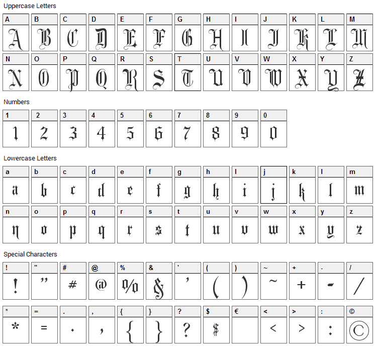 Fancy Card Text Font Character Map