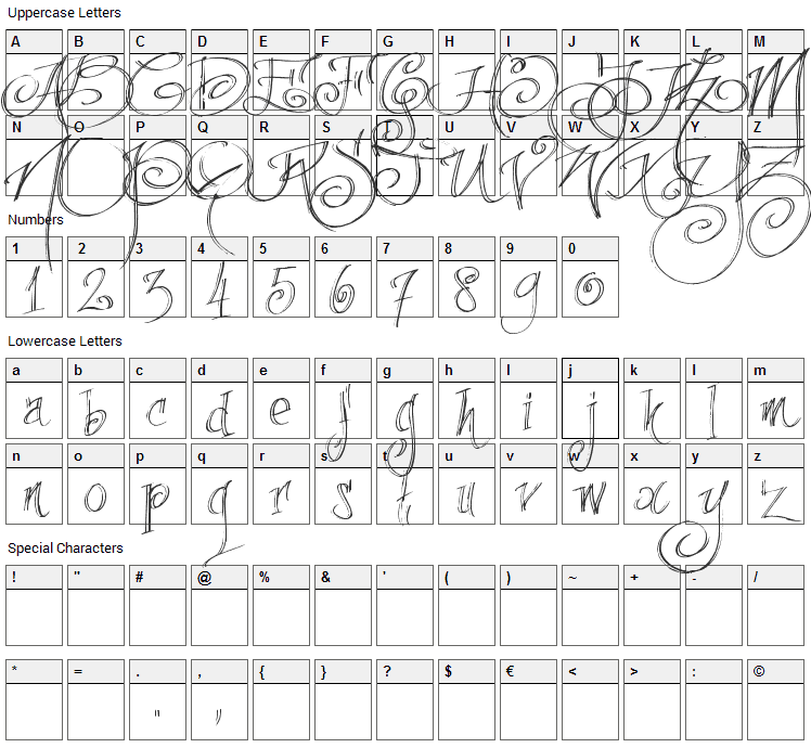 Fancy Pens Font Character Map