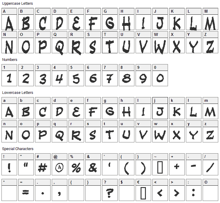 Fandango Font Character Map