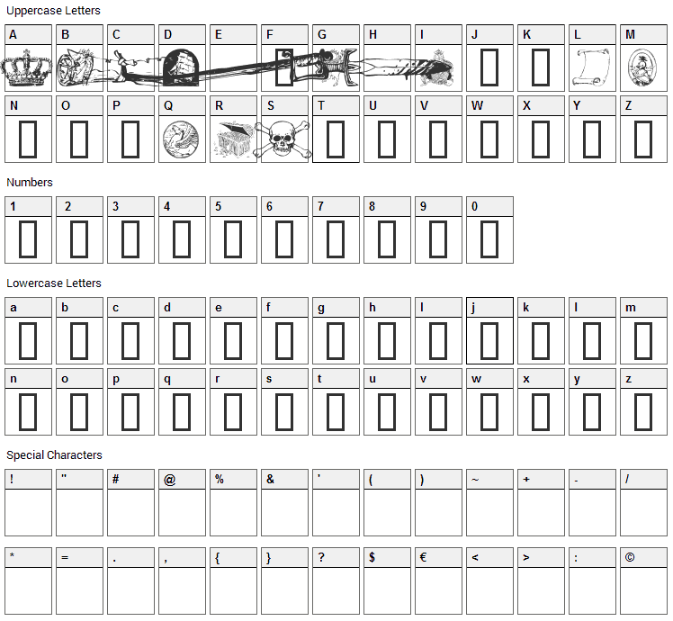 Fantasy Clipart 2 Font Character Map