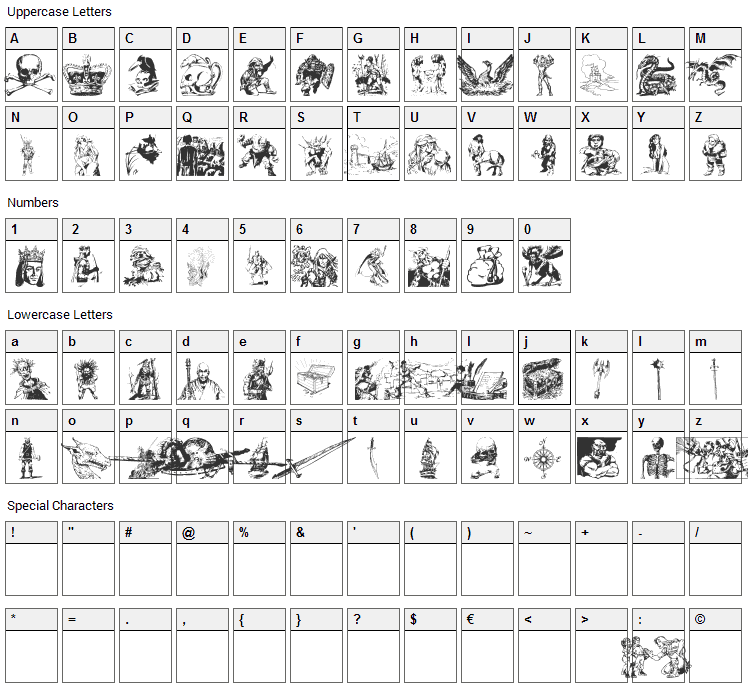 Fantasy Clipart Font Character Map