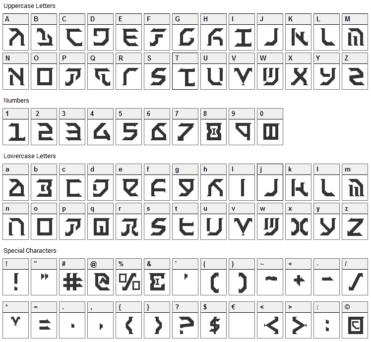 Fantazian Font Character Map