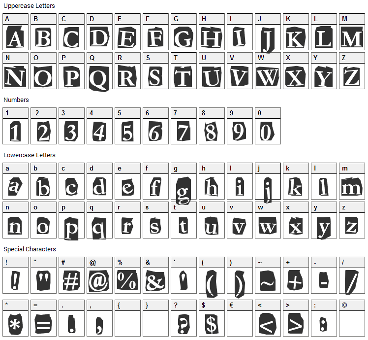 Fanzine Font Character Map