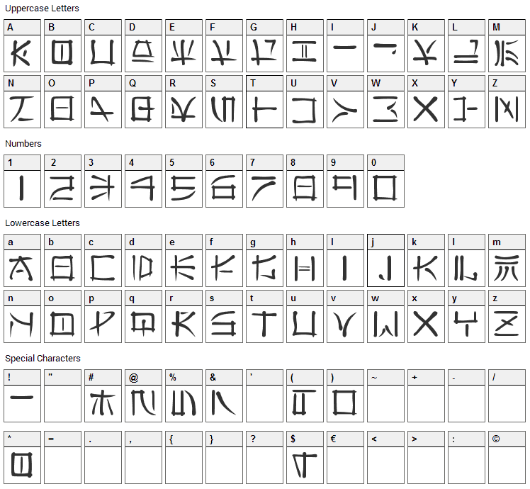 Far East Font Character Map