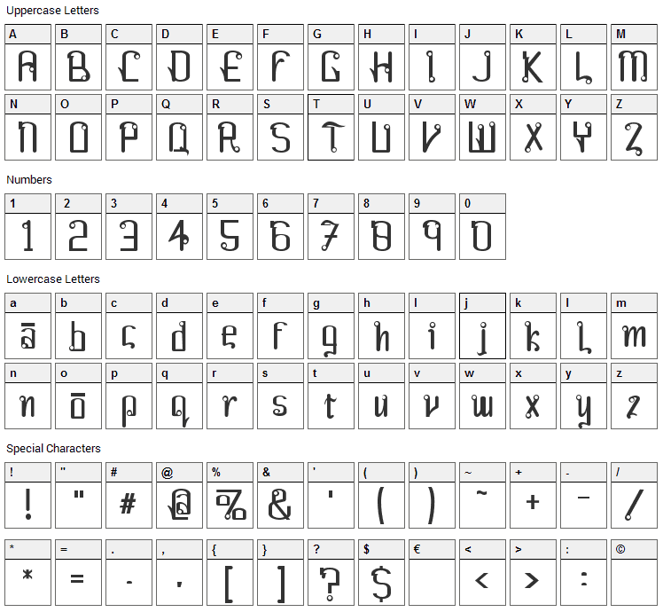 Farang Font Character Map