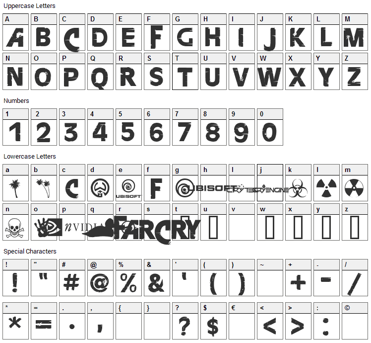 FarCry Font Character Map