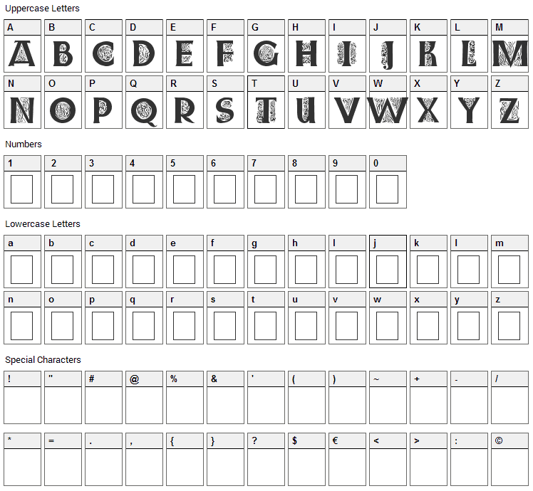 Farnoe Initials Font Character Map