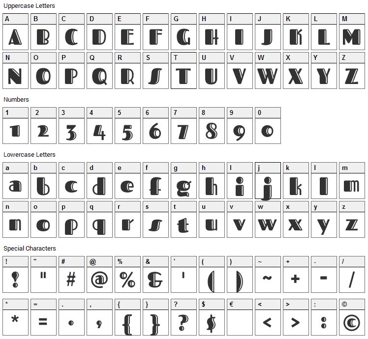 Fascinate Inline Font Character Map