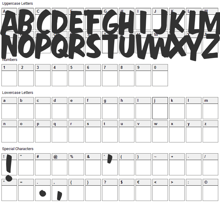 Fast Action Font Character Map