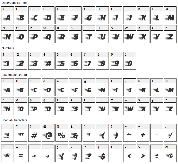 Faster One Font Character Map