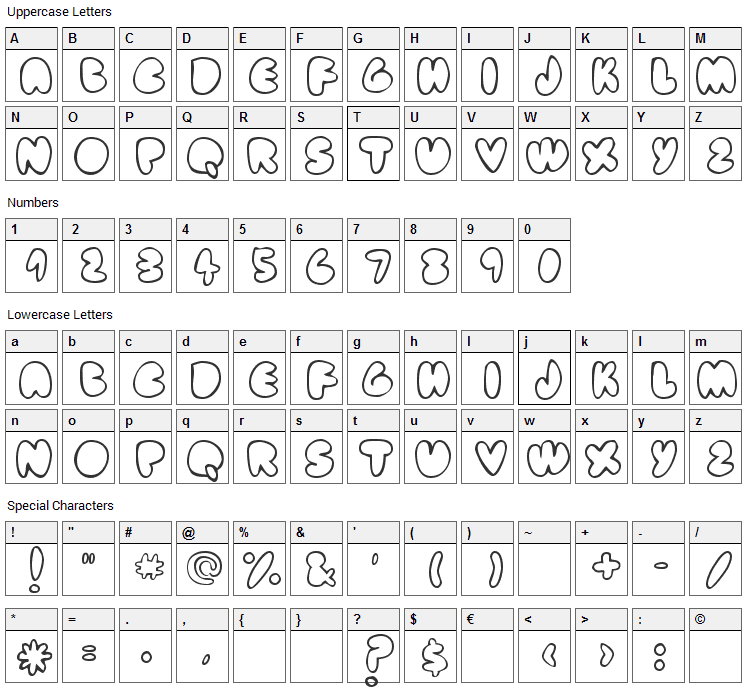 Fat Ass Font Character Map