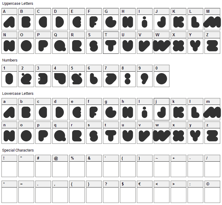 Fatlove Font Character Map