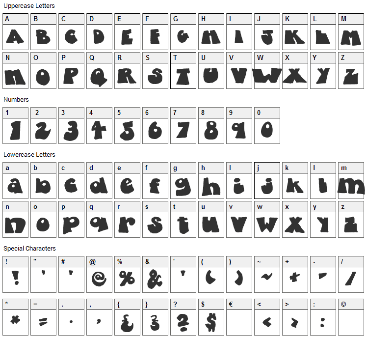 Fatty Bombatty Font Character Map