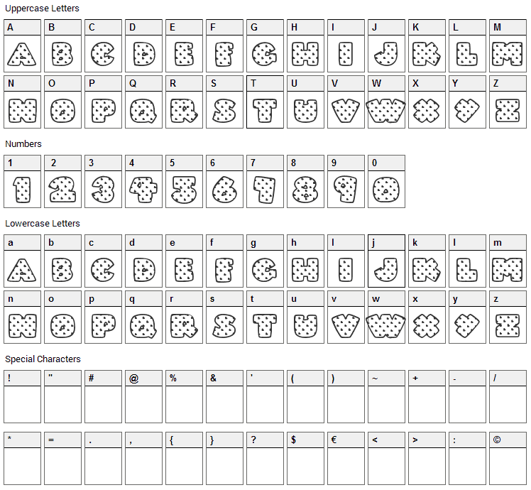 Fatty Heart Filled Font Character Map