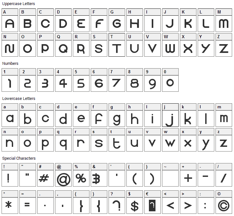 Faucet Font Character Map