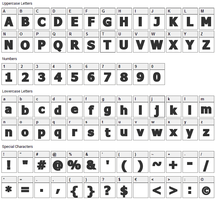 Fava Black Font Character Map