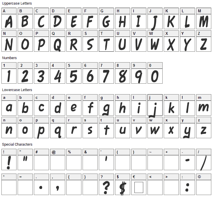 Fawn Script Font Character Map