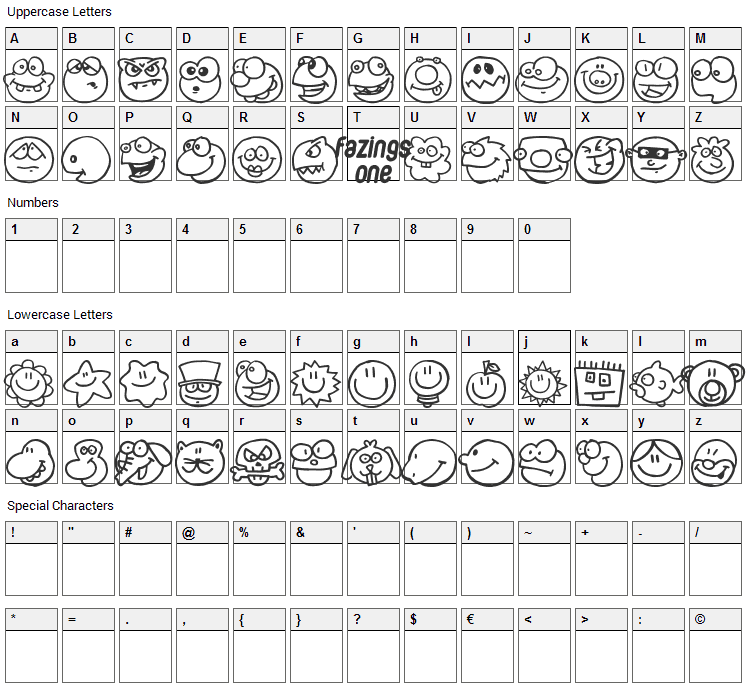 Fazings One Font Character Map