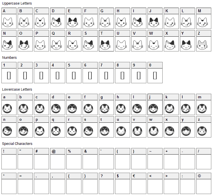 FB Nyan Font Character Map