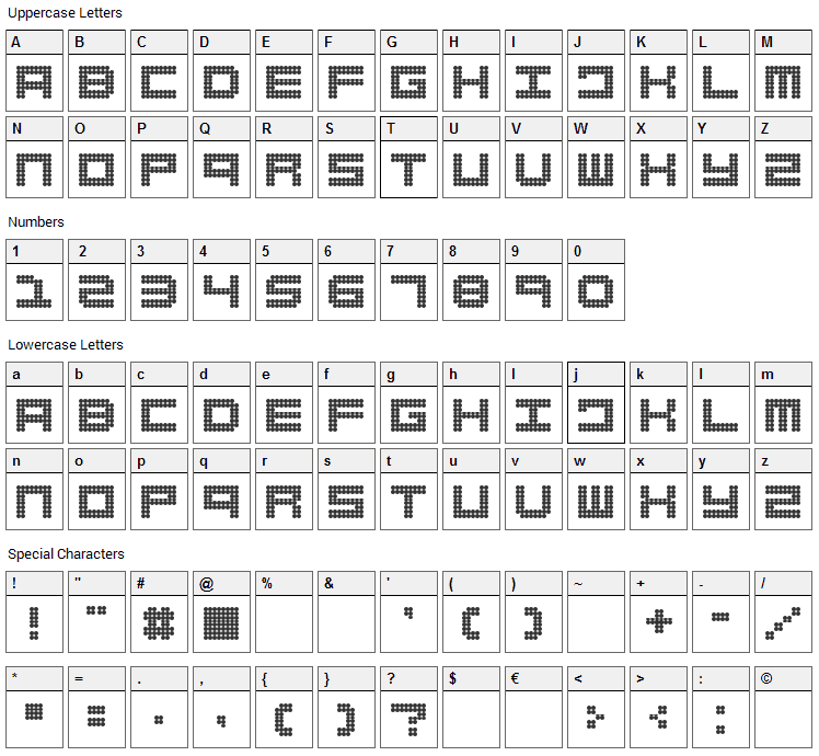 FD Spank Font Character Map