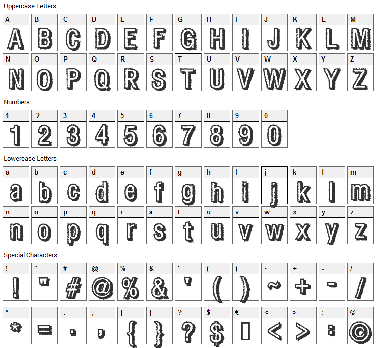 Fear Font Character Map