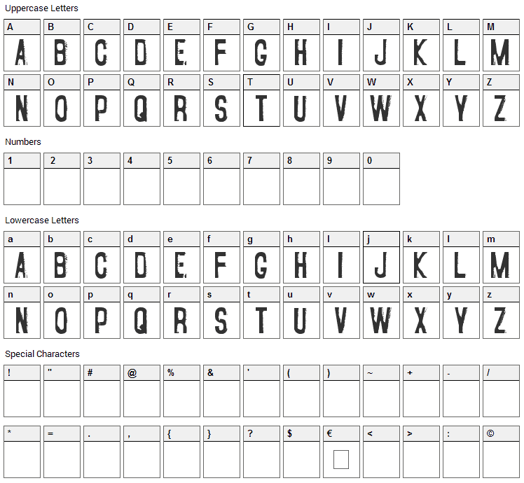 Fear of a Punk Planet Font Character Map