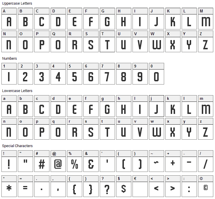 Featured Item Font Character Map