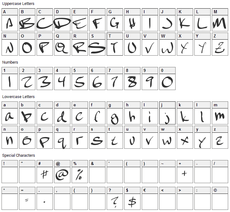 February Font Character Map