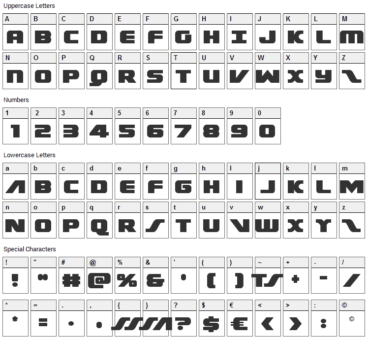 Federal Escort Font Character Map