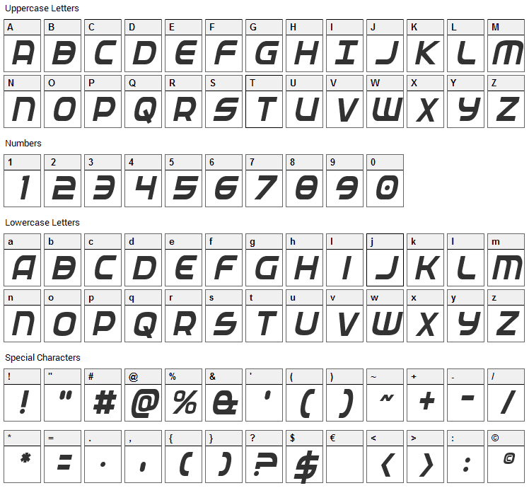 Federal Service Font Character Map