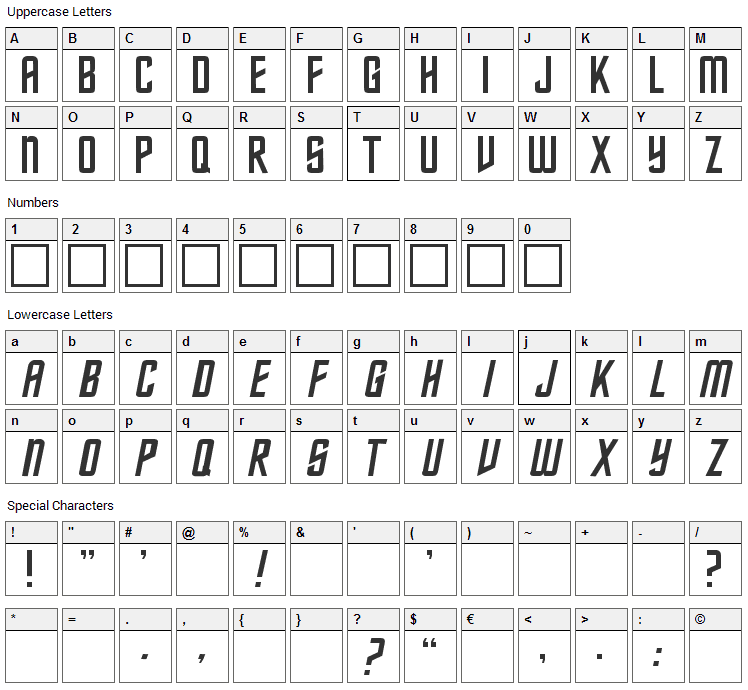 Federation Classic Font Character Map