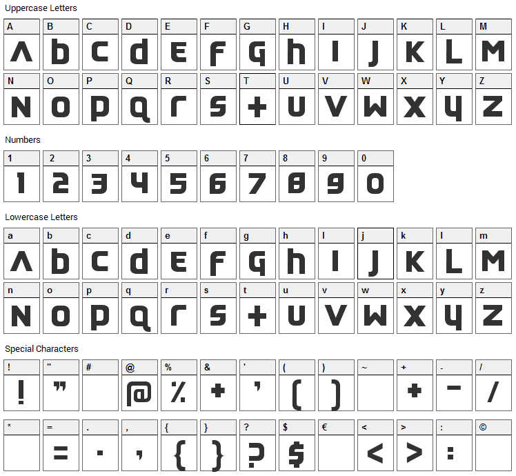 Feedback Quiet Font Character Map