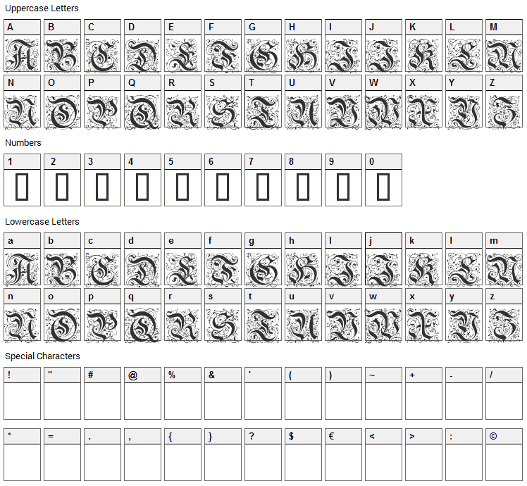 Feinsliebchen Barock Font Character Map