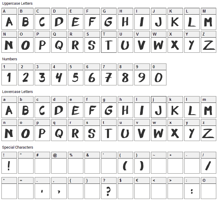 Felt Pen Font Character Map