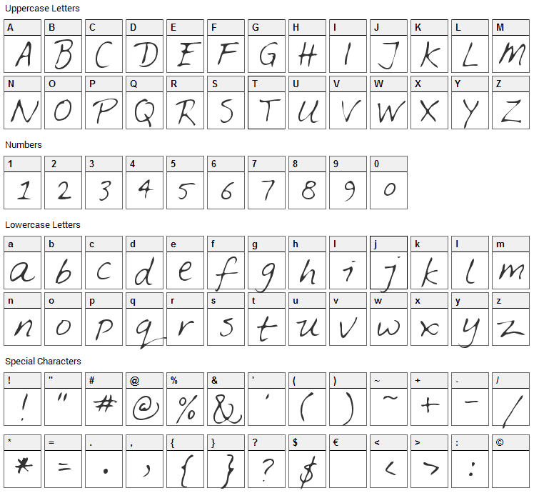 Feltpen Font Character Map