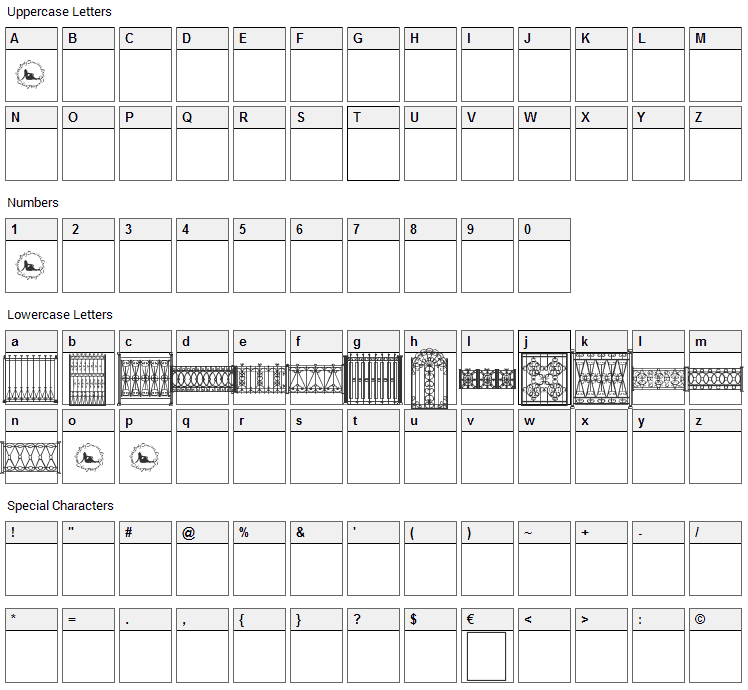 Fenced In LT Font Character Map