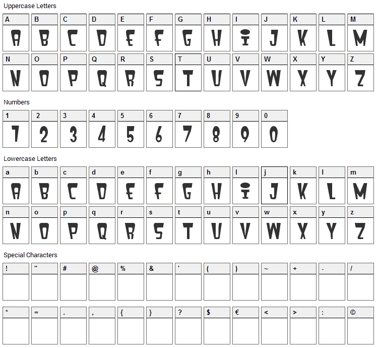 Fenix Header Font Character Map