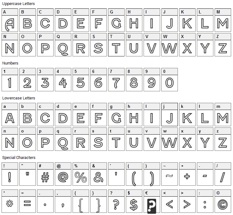 Fenwick Font Character Map