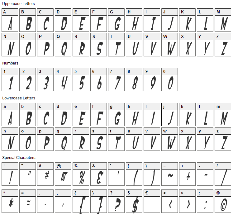 Ferretopia Font Character Map