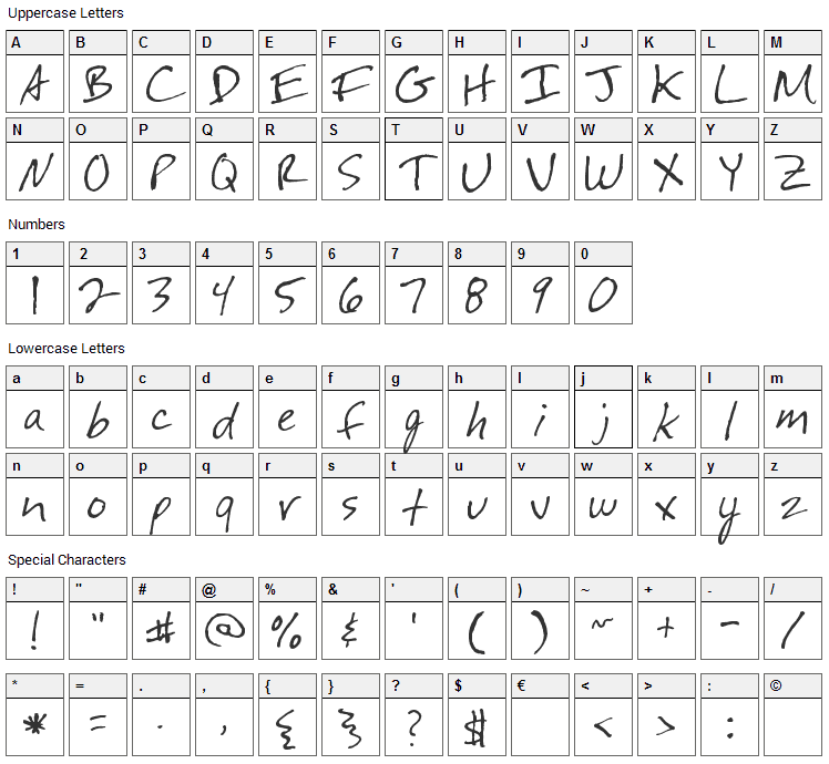 Festus Font Character Map