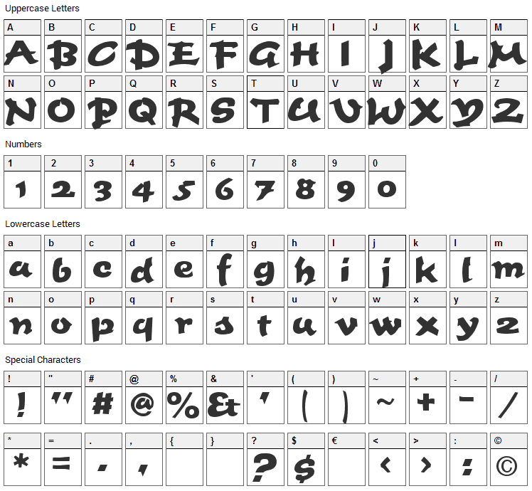 Fettash Font Character Map