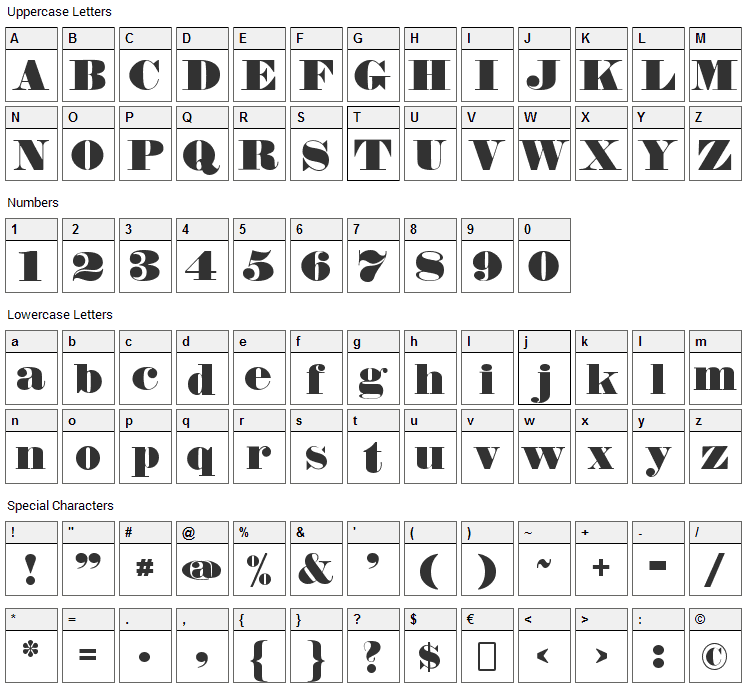 Fette Bauersche Antiqua Font Character Map