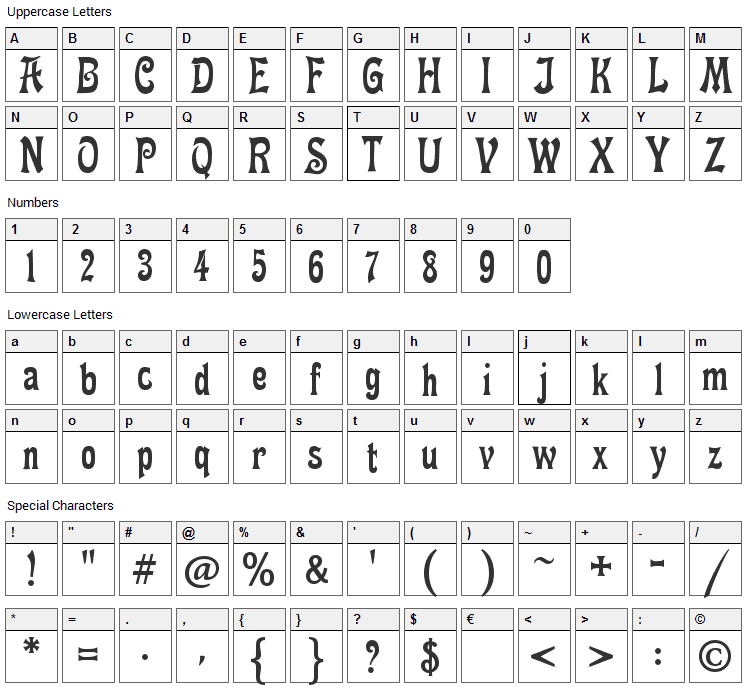 Fette Mikado Font Character Map