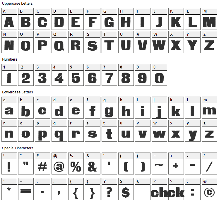 Fette Steinschrift Font Character Map
