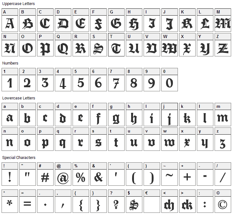 Fette Trump Deutsch Font Character Map