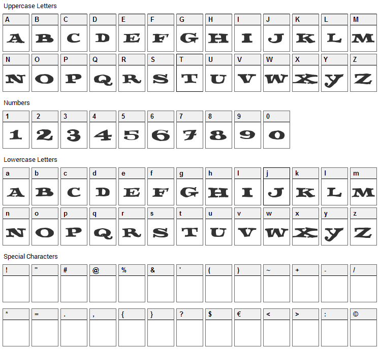 Fettecke Font Character Map