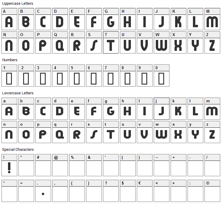 Feuerfeste Font Character Map